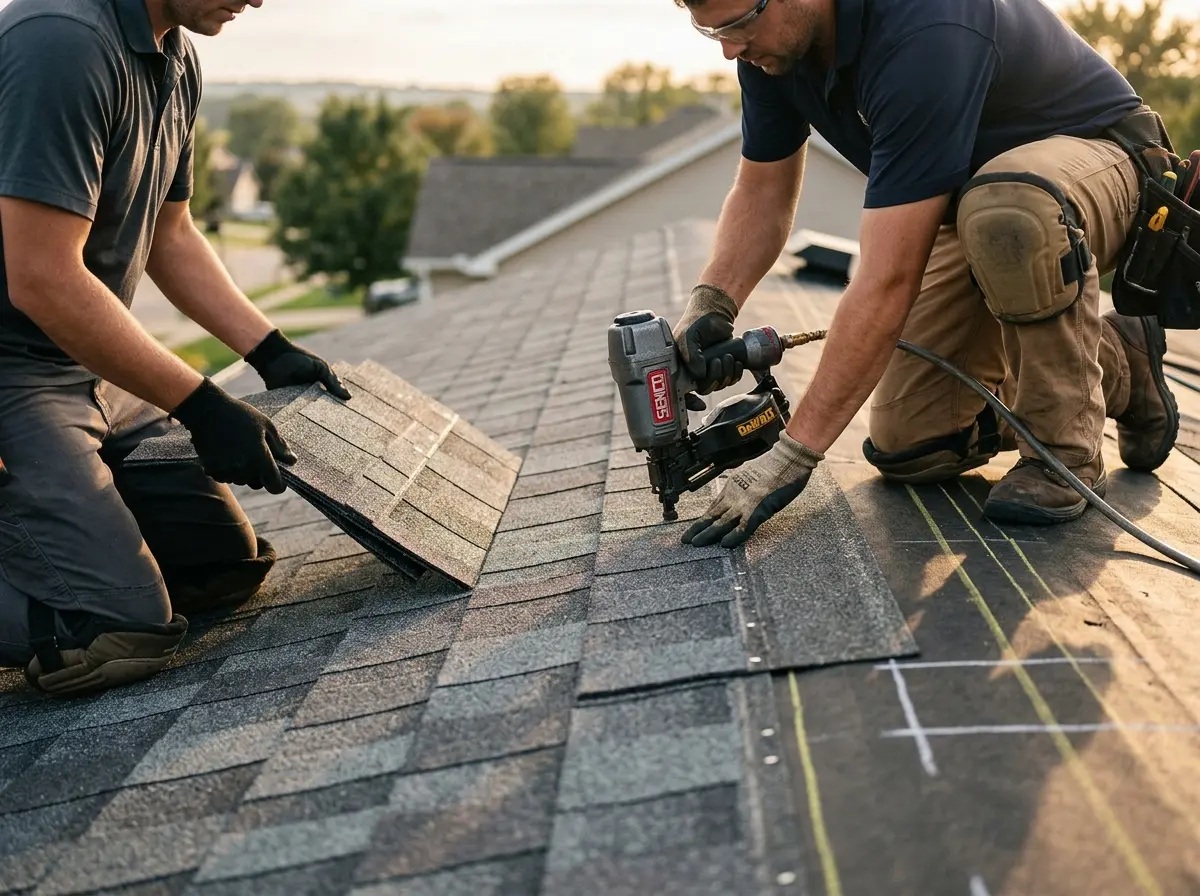 Professional roofer working on a residential roof in Indiantown